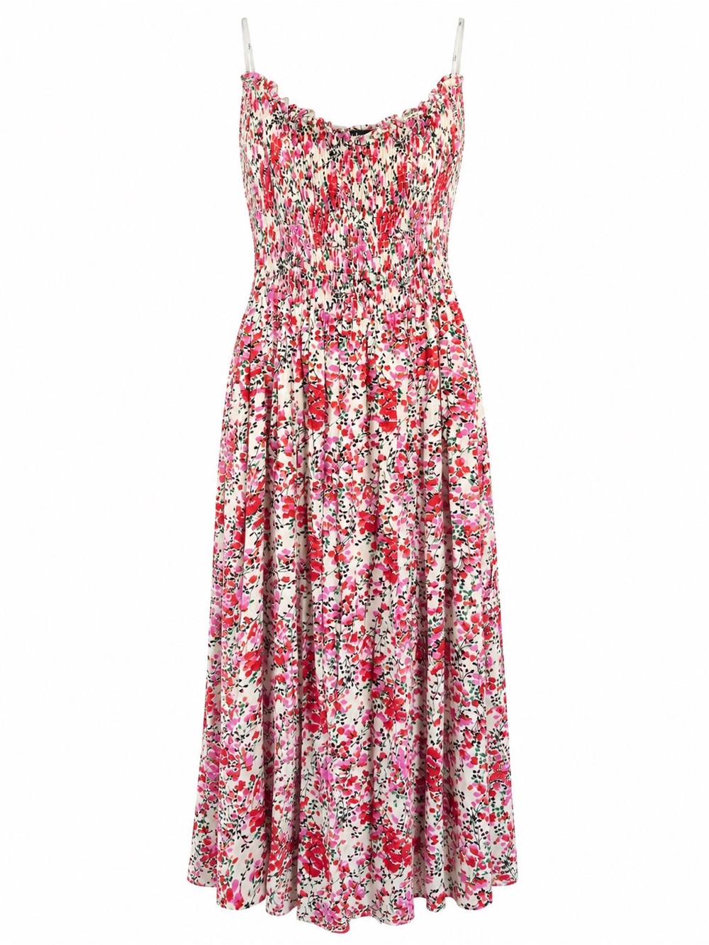 Floral Pink Red Maxi Sundress, Strapless
